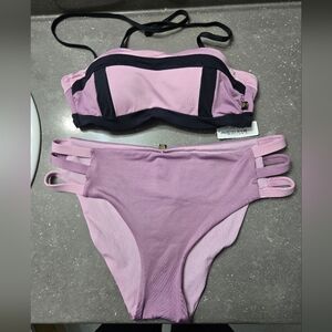 NWT La Vie En Rose Purple and Black Bandeau Bikini